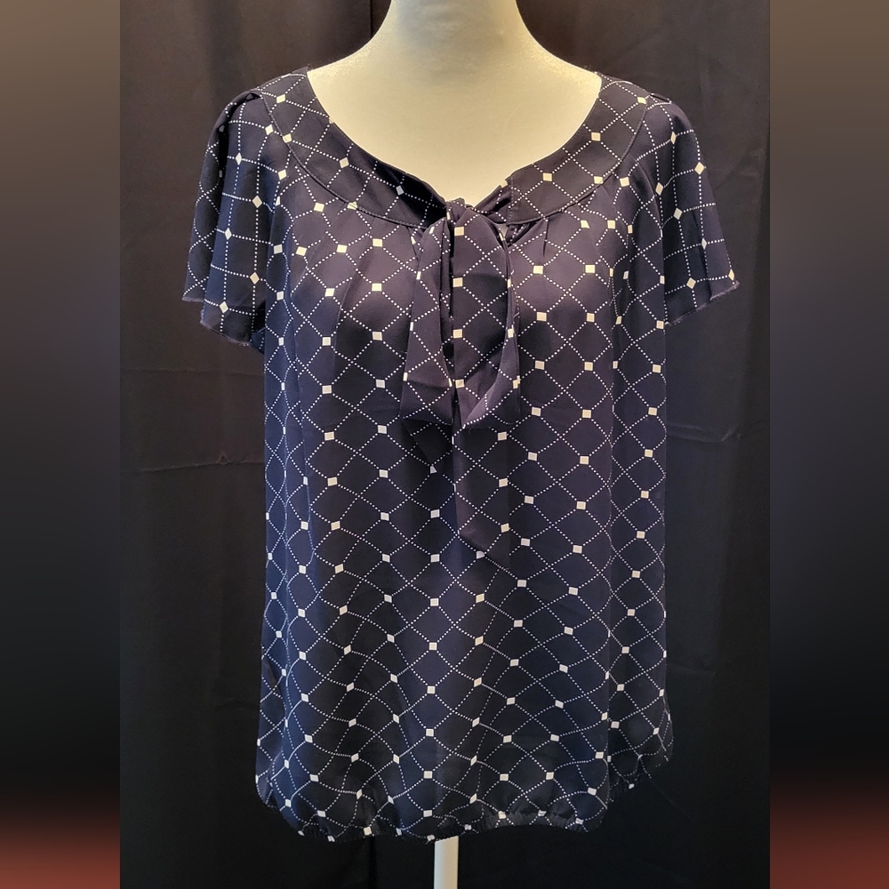 Navy Geometric Print Blouse